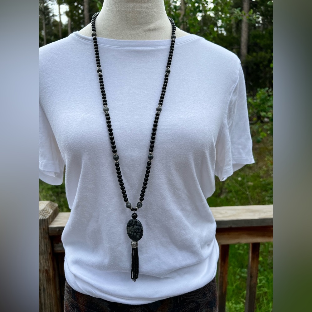 Vintage Black tourmaline & Obsidian necklace